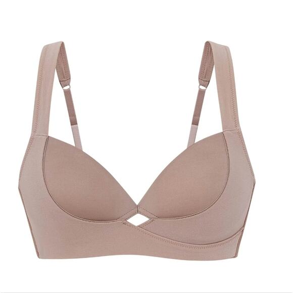 Newai Twin Cross Wide Strap Wireless Plunge Contour Bra Tan Nude 36C NWT - Picture 1 of 11